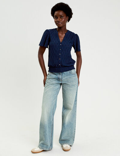 T-shirt manches courtes bleu fonc&eacute; femme