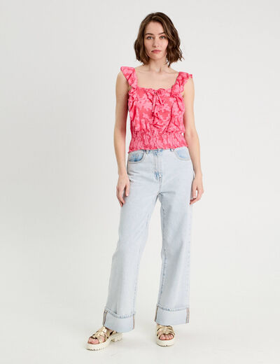 Blouse sans manches volants rose femme