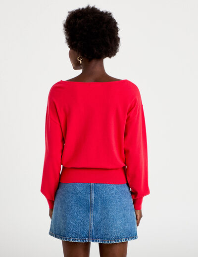 Pull ample manches longues fin rouge femme