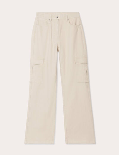 Pantalon cargo large ecru femme