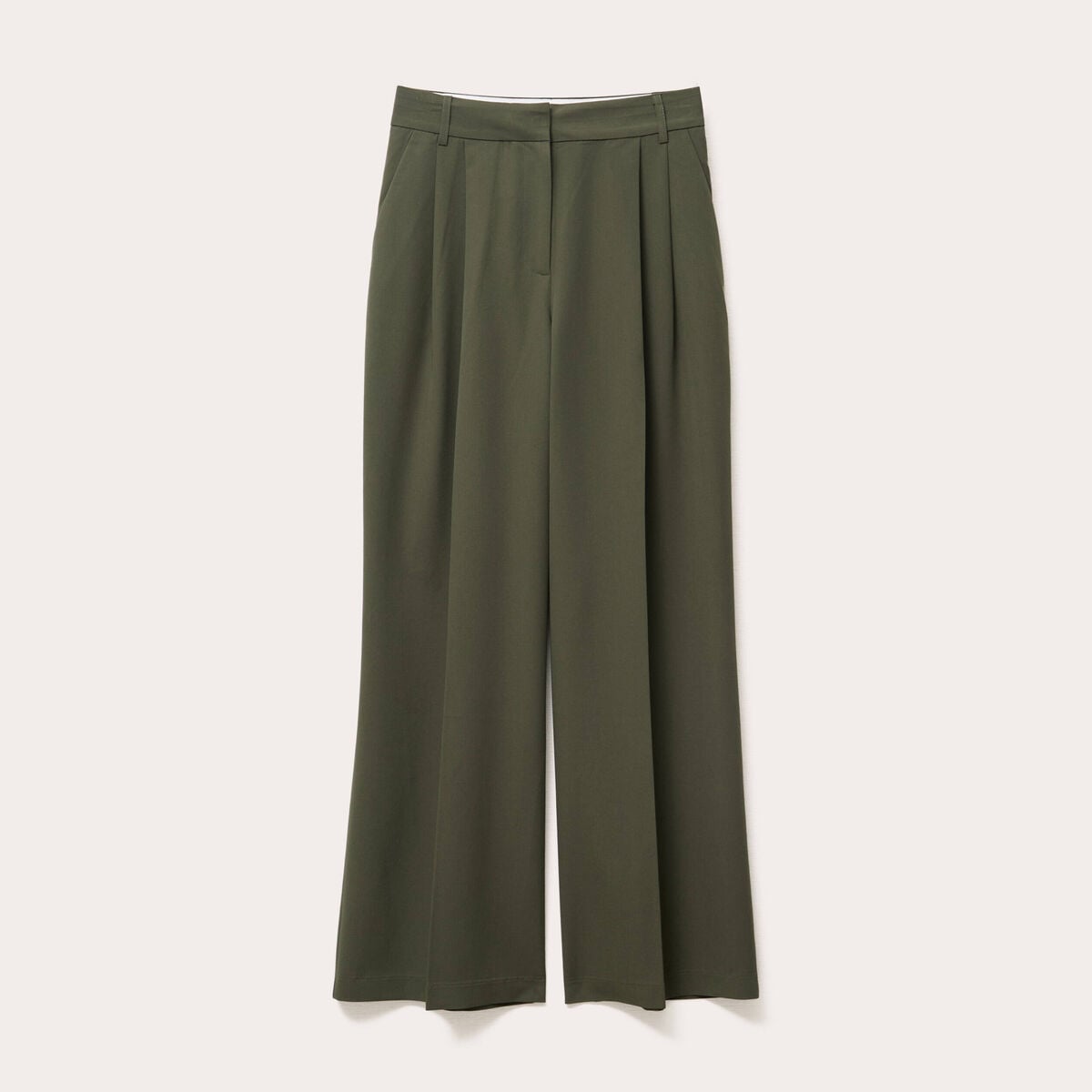 Pantalon large &agrave; pinces vert kaki femme