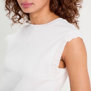debardeur details brodes blanc femme Débardeur détails brodés blanc femme