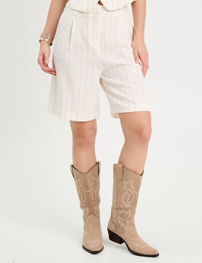 Bermuda droit pinces blanc femme