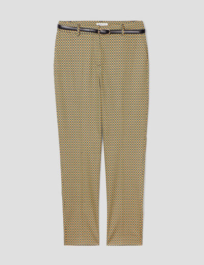 Pantalon city slim ceinturé blanc femme