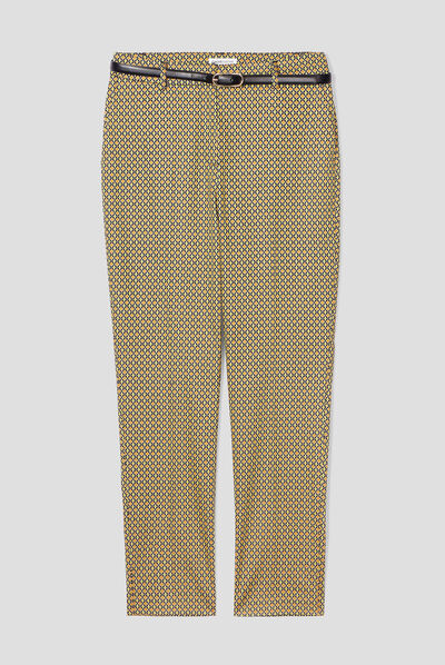 Pantalon city slim ceinturé blanc femme