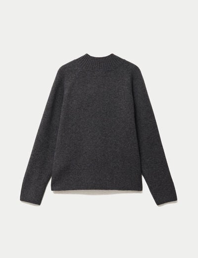 Pull col montant manches longues gris fonc&eacute; femme