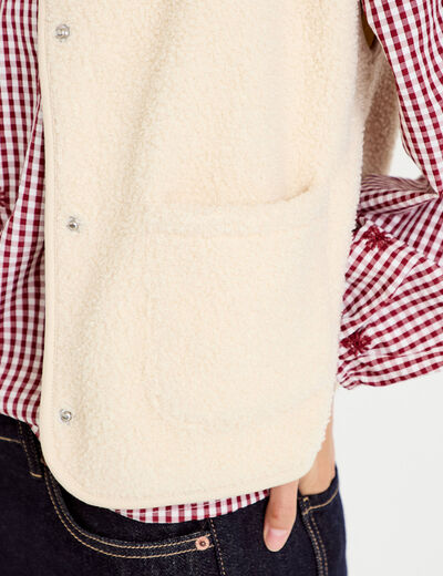 Veste sans manches effet polaire ecru femme