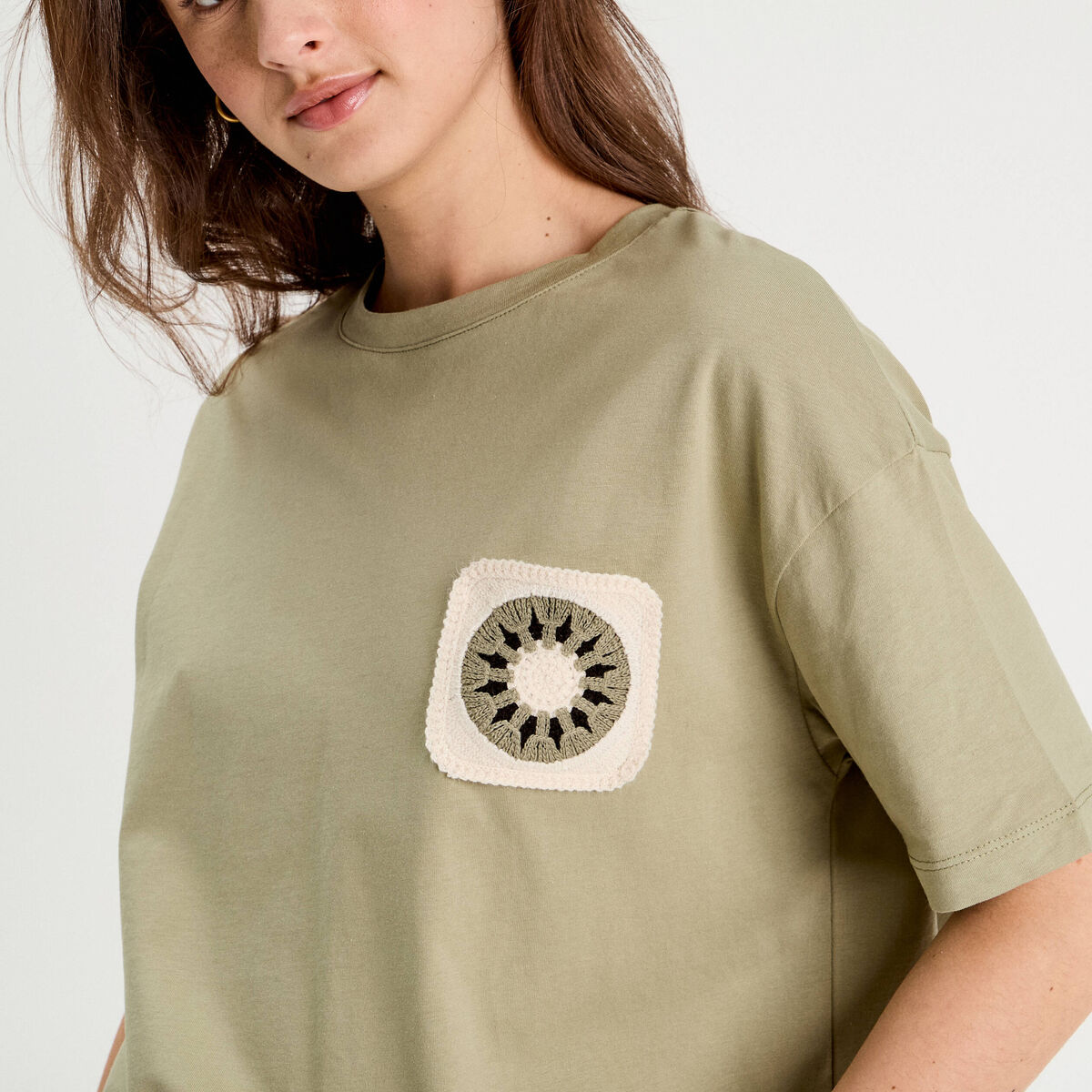 T-shirt manches courtes vert kaki femme