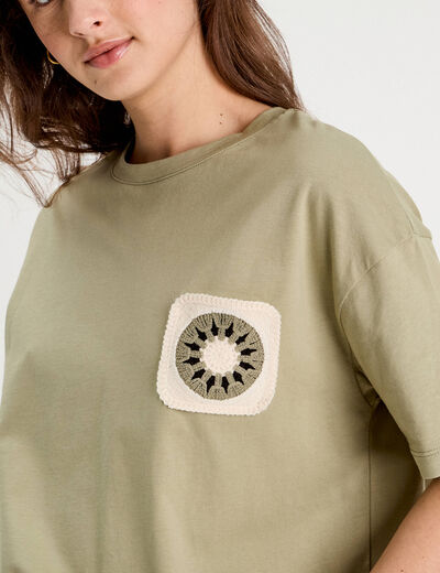 T-shirt manches courtes vert kaki femme