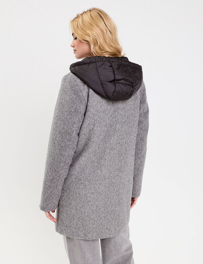 Manteau droit long &agrave; capuche gris clair femme
