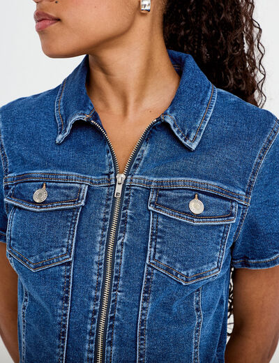 Combishort en jean denim double stone femme