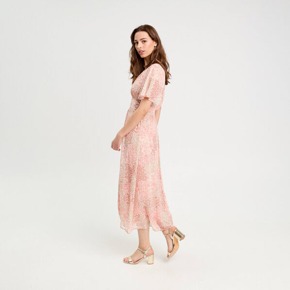 Robe longue évasée col en V blanc femme