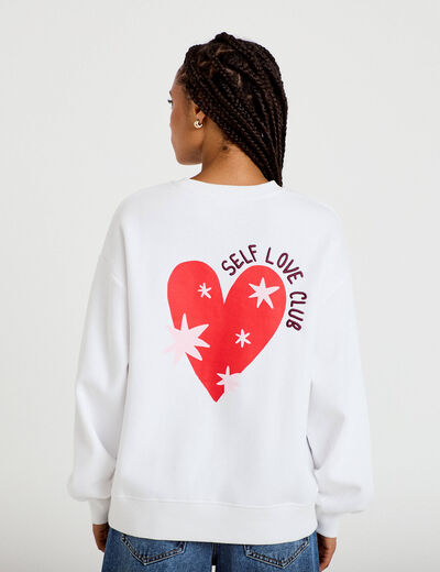 Sweat oversize col rond manches longues blanc femme