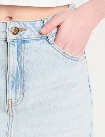 Jupe longue évasée en jean denim bleach femme