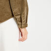 Chemise droite velours col montant vert kaki femme