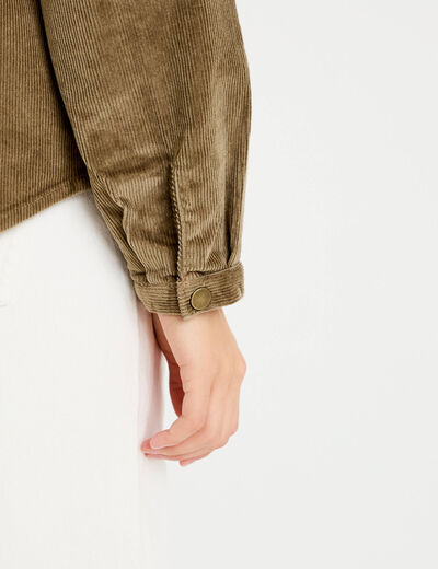Chemise droite velours col montant vert kaki femme