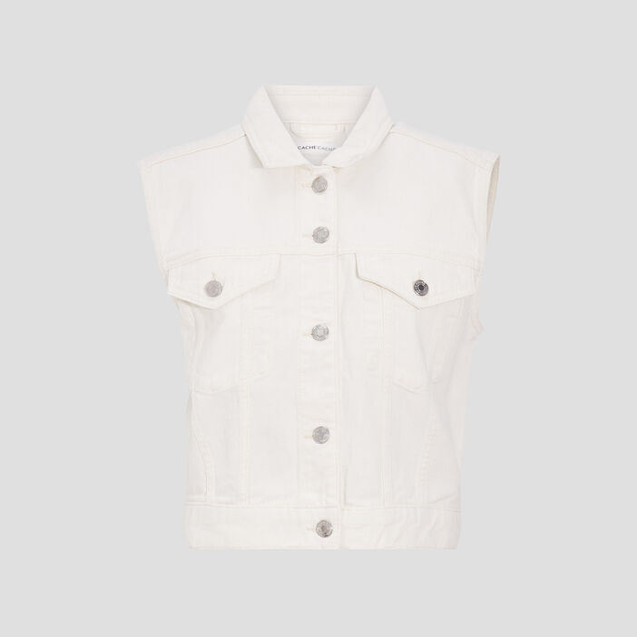 Veste droite en jean ecru femme