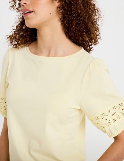 T-shirt col rond manches courtes jaune pastel femme