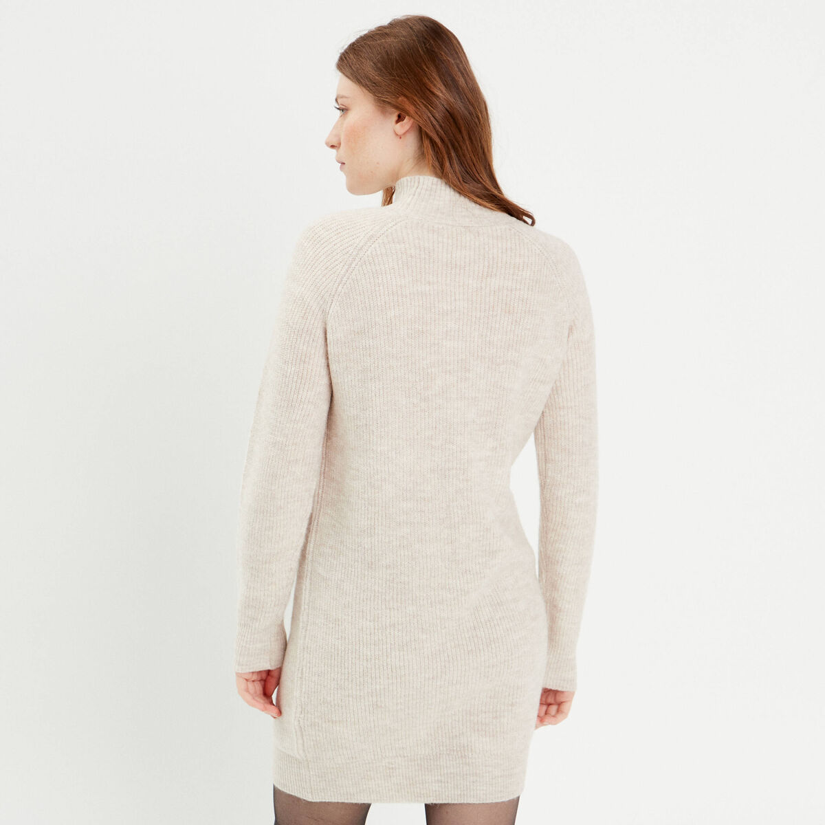 Robe pull droite col rond sable femme