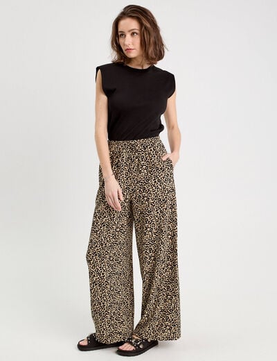 Pantalon large fluide beige femme
