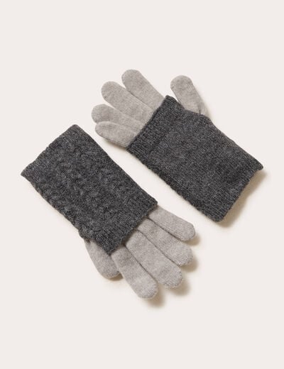 Gants mitaines 2-en-1 gris clair femme