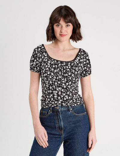 Blouse manches courtes noir femme