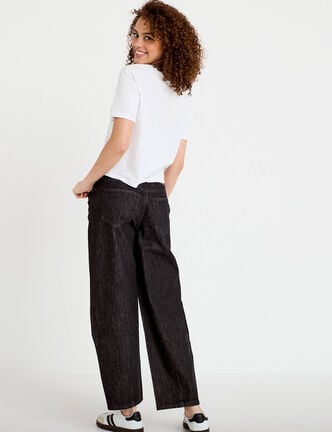 Jean barrel cropped taille standard denim noir femme
