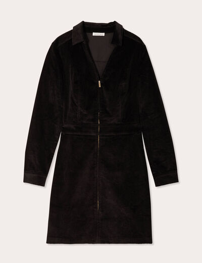 Robe trapèze velours zippée noir femme