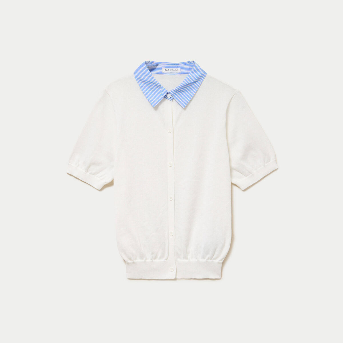 Polo col chemise manches courtes blanc femme