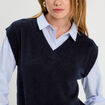 Pull 2-en-1 col en V bleu marine femme