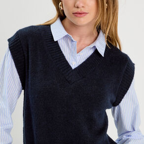 pull 2 en 1 col en v bleu marine femme Pull 2-en-1 col en V bleu marine femme
