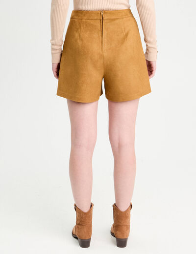 Short droit suédine camel femme