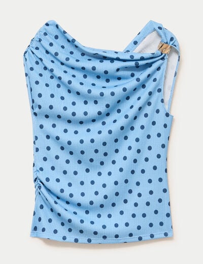 Top pliss&eacute; col bardot sans manches bleu ciel femme