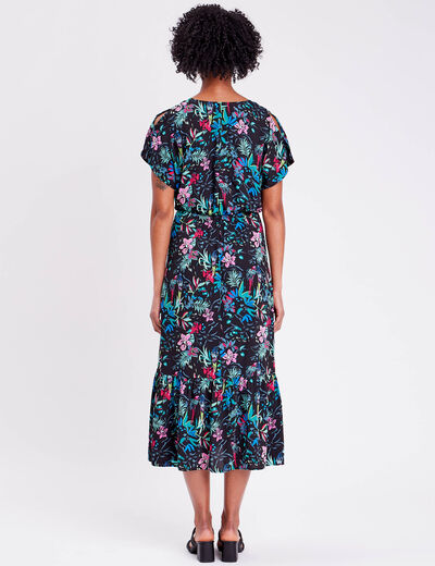 Robe longue à manches courtes noir femme