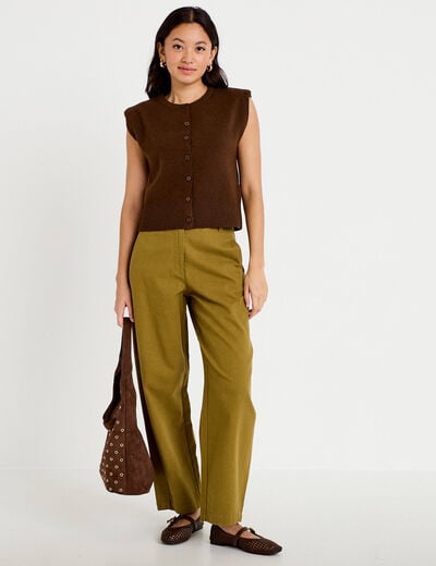 Pantalon chino coupe barrel vert kaki femme