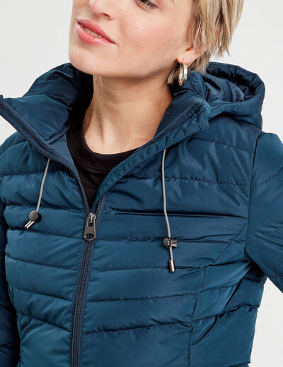 Doudoune ajustée à capuche bleu marine femme