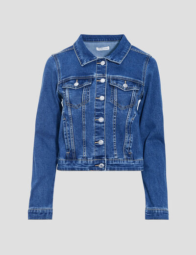 Veste droite en jean denim stone femme