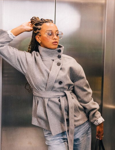 Veste oversize manches longues gris femme