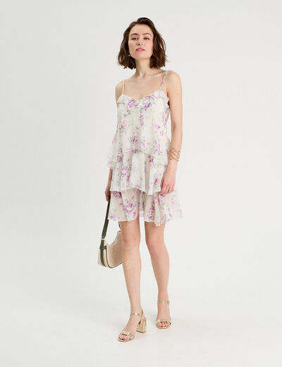 Robe évasée volants blanc femme
