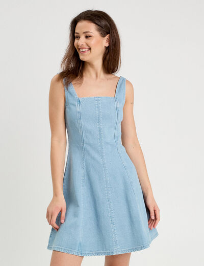 Robe chasuble trapèze en jean denim bleach femme