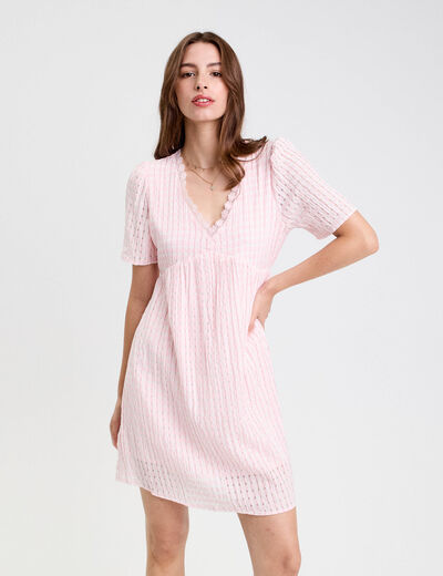 Robe évasée col V doublure viscose rose femme