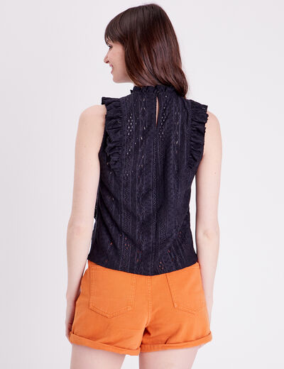 Blouse brodée avec volants noir femme