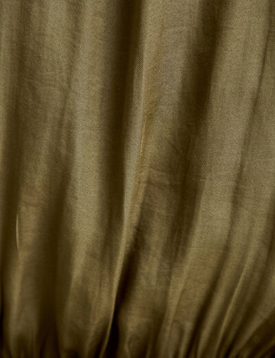 Robe longue &eacute;vas&eacute;e col v satin&eacute;e vert kaki femme