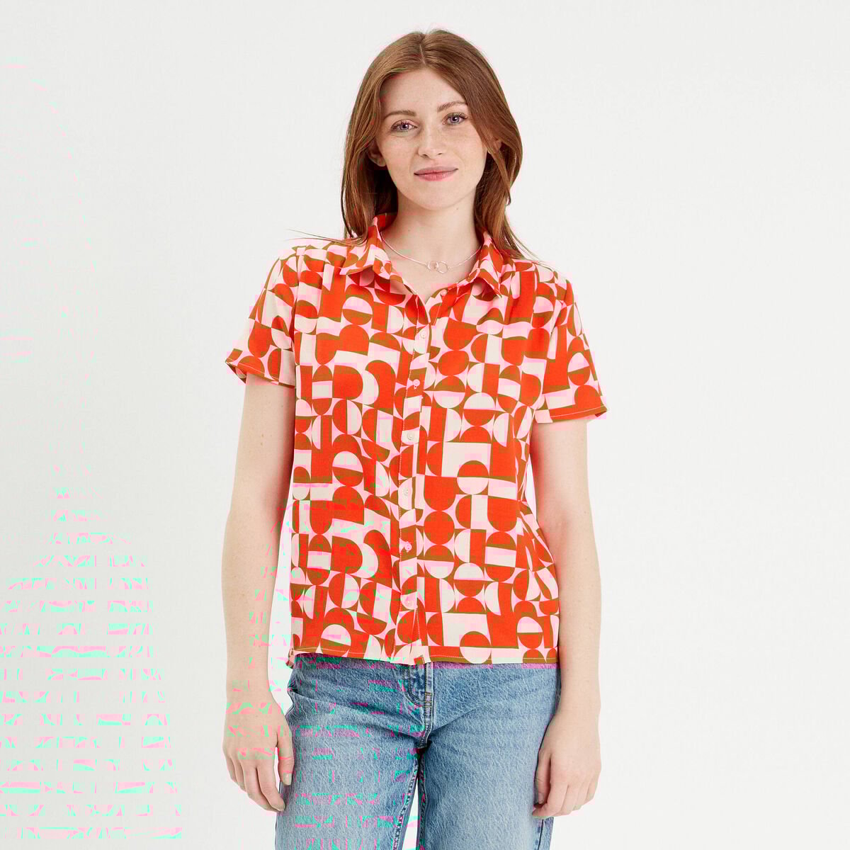 Chemise manches courtes orange femme