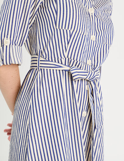 Robe longue chemise ceinturée bleu marine femme