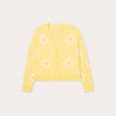 Gilet col v motif fleur jaune clair femme