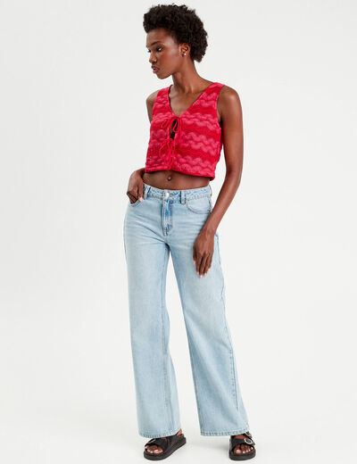Gilet cropped crochet rose fushia femme