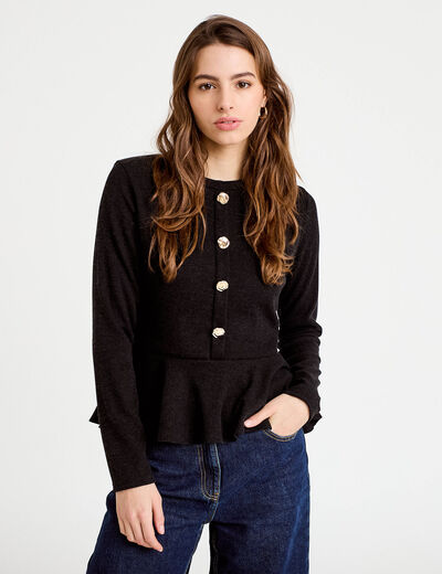 Pull p&eacute;plum avec boutons noir femme