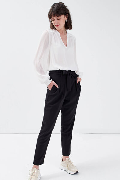 Pantalon paperbag noir femme