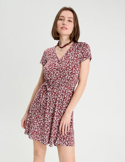 Robe évasée boutonnée marron cognac femme